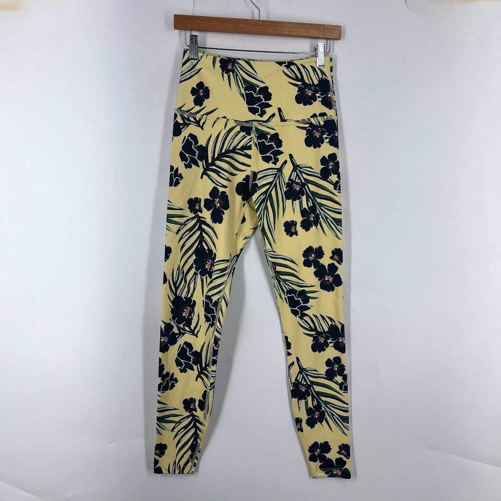 Beyond Yoga Womens Yellow Tropical Floral High Waisted Leggings OL3243 Size M
